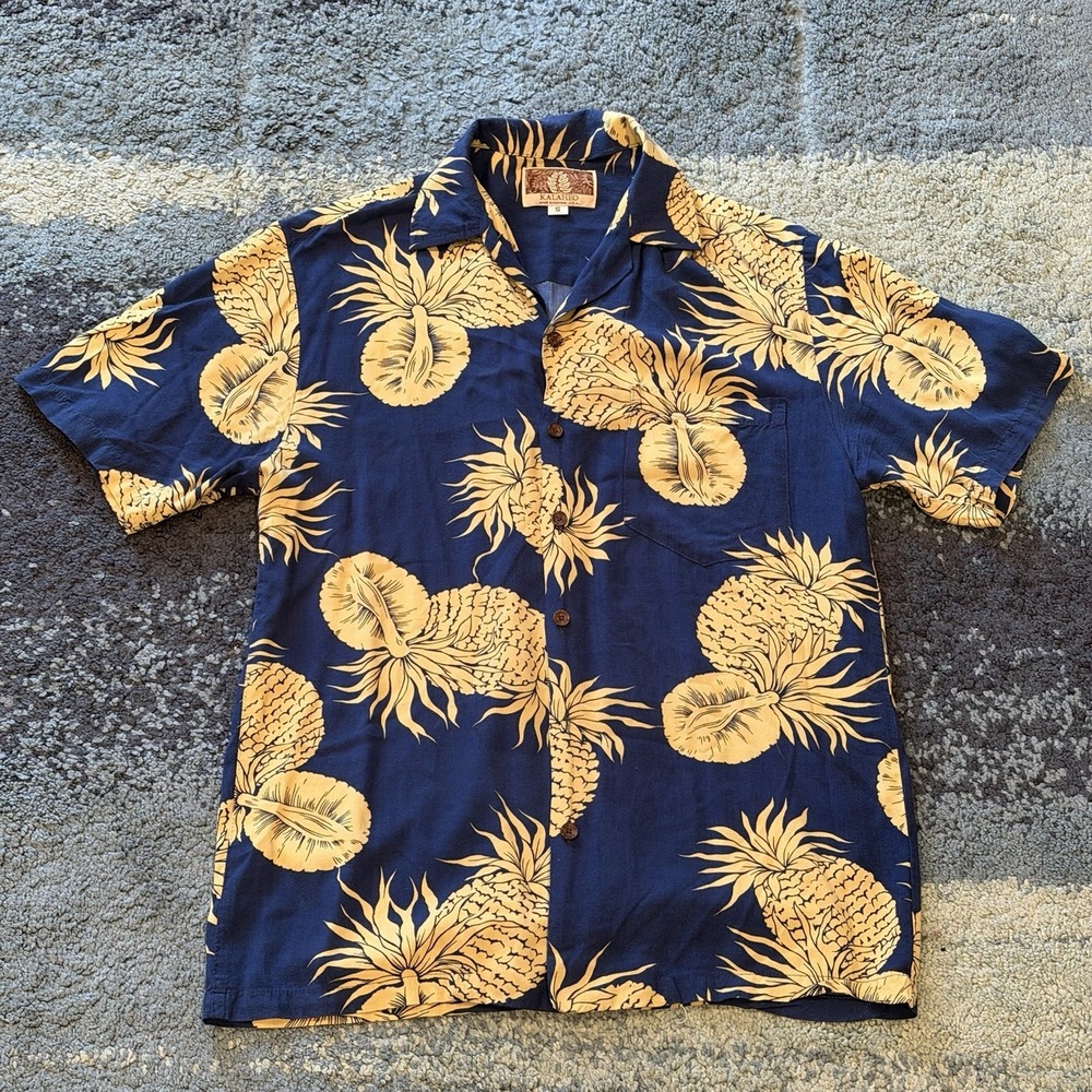 Kalaheo Aloha Hawaiian Shirt Mens Small Blue Pineapple Made in Hawaii USA